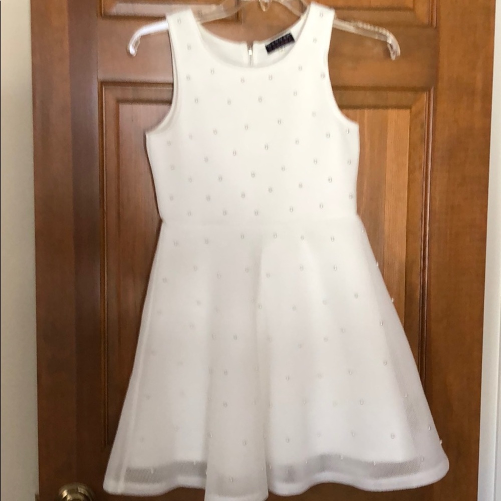 Big girls dress Hannah banana with pearls ivory